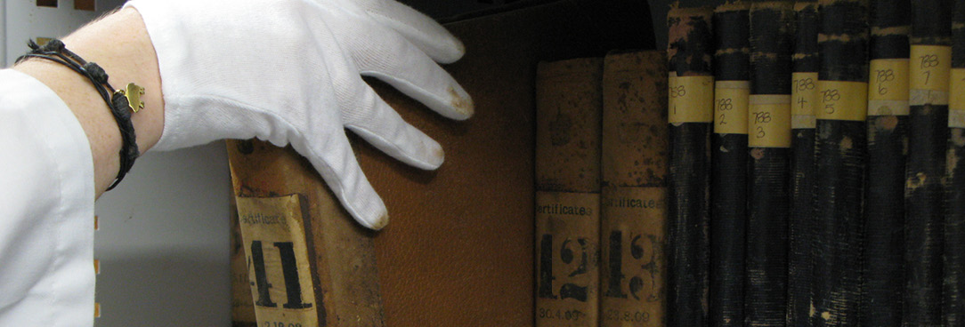 photo of person's hand pulling a book off shelf